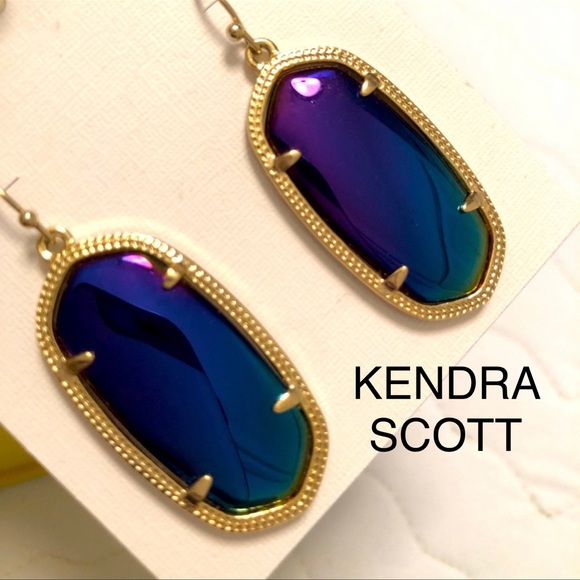 NWOT RARE & Retired Kendra Scott Elle Earrings Black Iridescent & Yellow Gold😊 - Picture 5 of 16